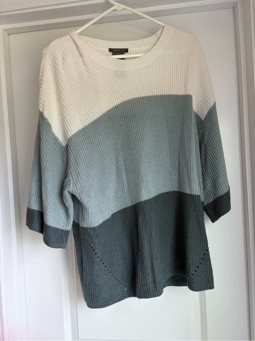 Matty M Colorblock Crewneck Sweater in White, Light Gray, Dark Gray